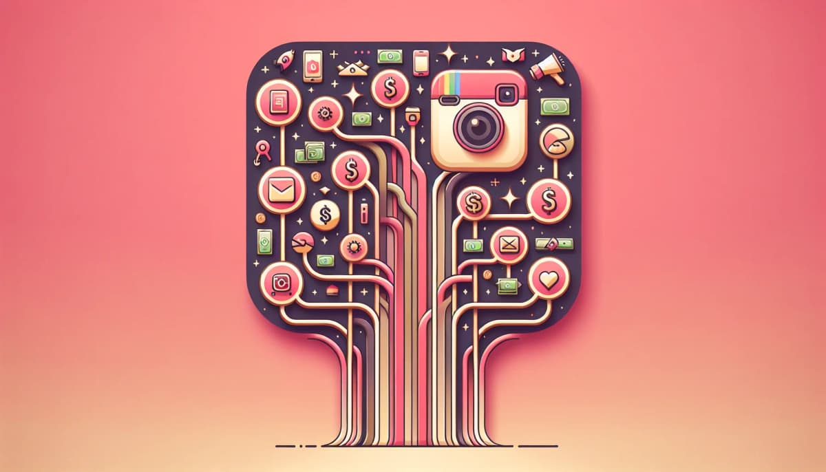 10 méthodes pour gagner de l'argent sur Instagram en 2025 avec smartphone et icônes de revenus
